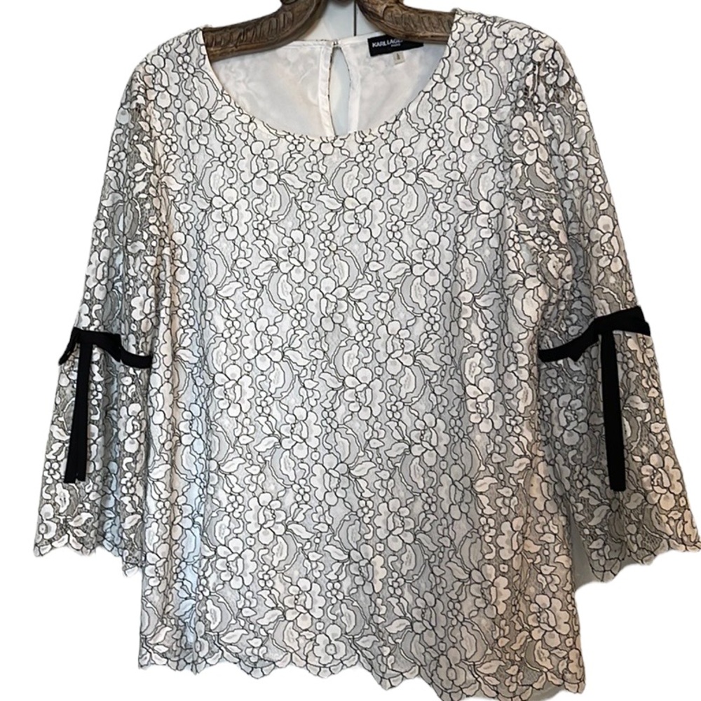 Gorgeous Karl Lagerfeld Lace White with Black Accents - Size Large